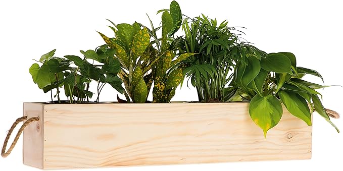 Wooden Planter Box, Rustic Barn Wood/Whitewash with Plastic Liner l Garden Decor l Restaurant and Wedding Decorations l Table Centerpiece (20x4 w Handle Set of 2, Rose Wood)