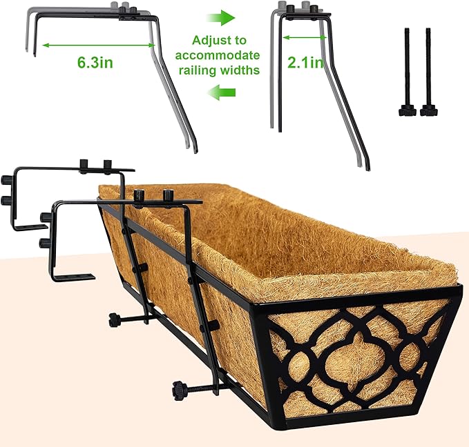 6pcs 24 Inch Window Deck with Coco Liner, 24" Window Boxes Horse Trough with Coconut Coir Liner, Metal Hanging Flower Planter Window Basket Deck Railing Planter Boxes for Outdoor Indoor Lawn