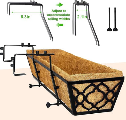 6pcs 24 Inch Window Deck with Coco Liner, 24" Window Boxes Horse Trough with Coconut Coir Liner, Metal Hanging Flower Planter Window Basket Deck Railing Planter Boxes for Outdoor Indoor Lawn