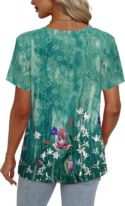 Alaroo Womens Summer Tops 2026 V Neck Short Sleeve Shirts Trendy Dressy Casual Vacation Outfits Printed