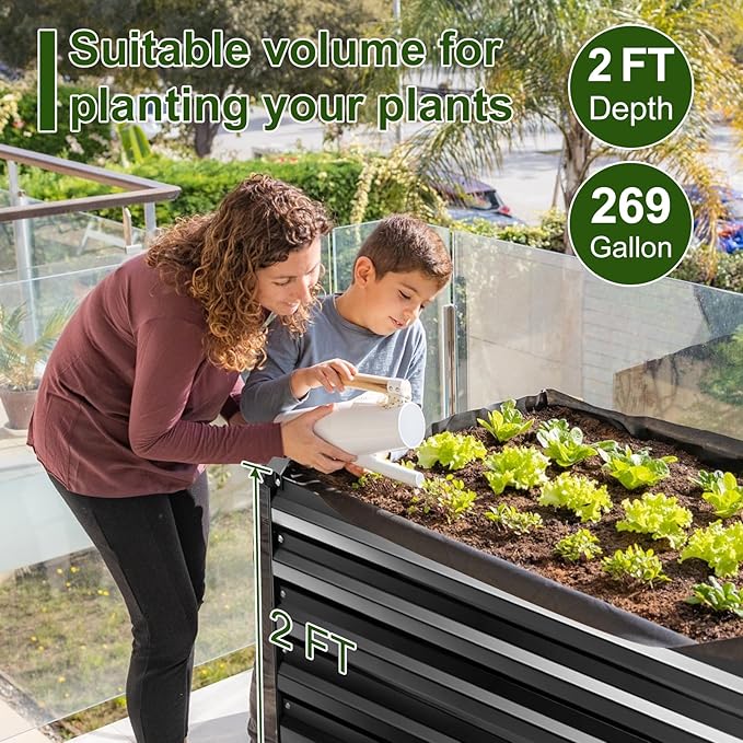 EDOSTORY Metal Raised Bed Garden Bed Kit, 6x3x2ft Tall Galvanized Planter Raised Garden Boxes Outdoor, Large Metal Raised Garden Beds for Flowers, Vegetables, Herbs