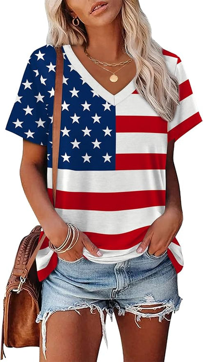 Alaroo Womens Summer Tops 2026 V Neck Short Sleeve Shirts Trendy Dressy Casual Vacation Outfits Printed