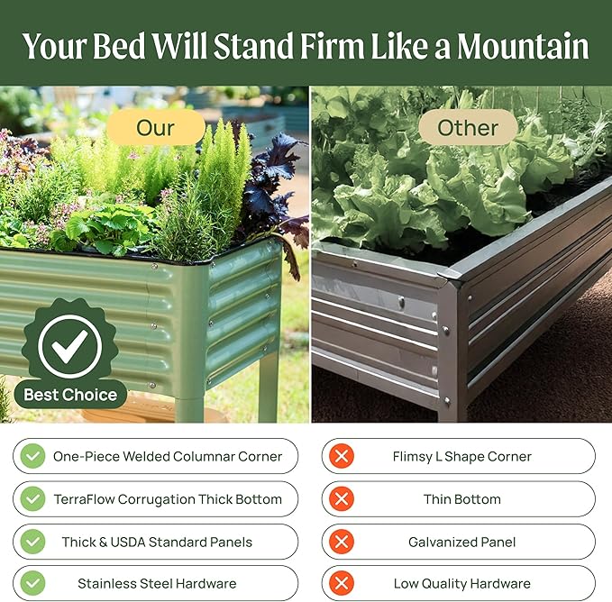 Rolling Elevated Raised Garden Bed-V Series, 2' x 6' Garden Beds with Legs & Storage Rack for Patio & Porch, 1000 Lbs Weight Capacity, Outdoor Planter Box for Vegetables Flower Herbs, Olive Green