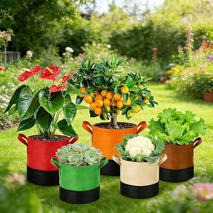 7 Gallon Fabric Grow Bags 5-Pack, 350G Heavy Duty Nonwoven Plant Pots with Handles, Breathable Root Pruning Containers for Vegetables Flowers Indoor Outdoor Gardening