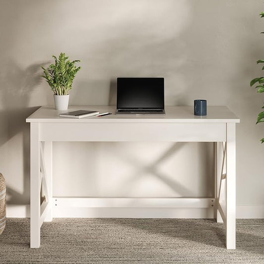 Lavish Home Writing Desk - Work Desk with X-Pattern Legs - for Office, Bedroom, Computer, or Craft Table - Home Office Desks (White)