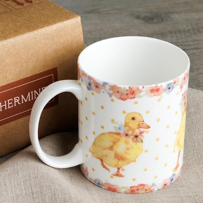Maison d' Hermine Coffee Mug with Handles Tea Cups (12 Ounce, Pack of 1) | Fine Bone China Coffee Mugs for Hot Beverages Cappuccino Latte Home Spring Summer -Ducklings In Spring - Dancing Ducklings