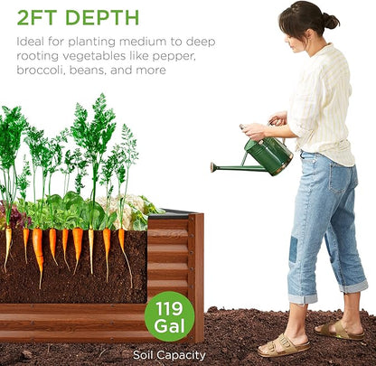 Best Choice Products 4x2x2ft Outdoor Metal Raised Garden Bed, Deep Root Planter Box for Vegetables, Flowers, Herbs, and Succulents w/ 119 Gallon Capacity - Wood Grain
