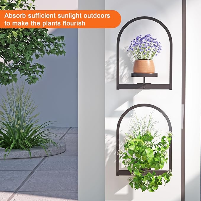 Wall Plant Holder, Wall Planter for Indoor Plants, Window Plant shelves for Multiple Plants Indoor Outdoor, Framed Plant Holder for Home Decor (2 Pack)