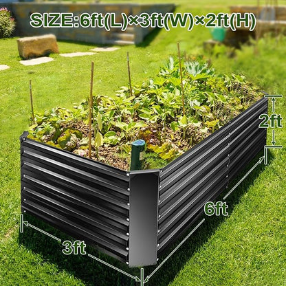 EDOSTORY Metal Raised Bed Garden Bed Kit, 6x3x2ft Tall Galvanized Planter Raised Garden Boxes Outdoor, Large Metal Raised Garden Beds for Flowers, Vegetables, Herbs