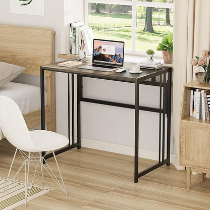 Folding Desk 32'' Computer Desk No Assembly Required Foldable Table Space Saving Writing Workstation for Home Office, Dark Grey