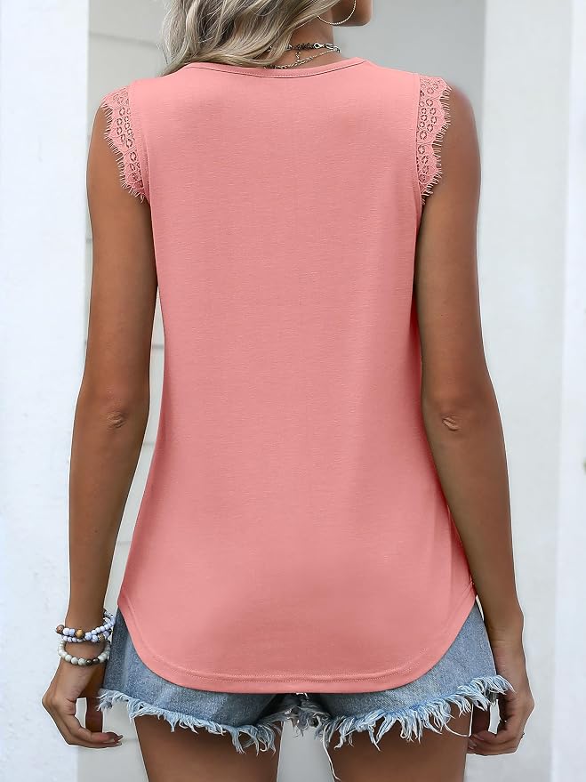 ANRABESS Womens Lace Trim Tank Tops V Neck Sleeveless Shirts 2026 Summer Casual Trendy Dressy Cami Top