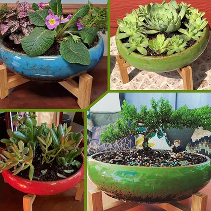 ARTKETTY Succulent Pots with Drainage - Large Succulent Planters with 2.2lb Mix Horticultural Lava Rock Pebbles, Planting Tools Set for Beginner- Shallow Bonsai Pot Ceramic Cactus Flower Plant Pot