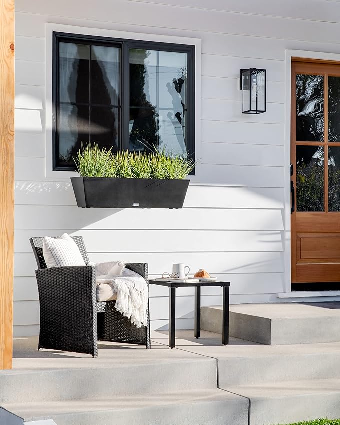 Veradek Pure Series Railing Planter - Plastic Hanging Planter for Outdoor Balcony/Fence | Durable All-Weather Use with Adjustable Brackets | Modern Décor for Flowers, Succulents, Hanging Plants