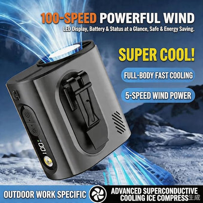 2026 AI Wearable Waist/Neck Hanging Fan,with Ice Cooler & Flashlight,10000mAh Rechargeable Clip On Belt Cooling Fan, 100-Speed 16000RPM Personal Body Fan,25H Work Time for Outdoor, Jobsite,Camping
