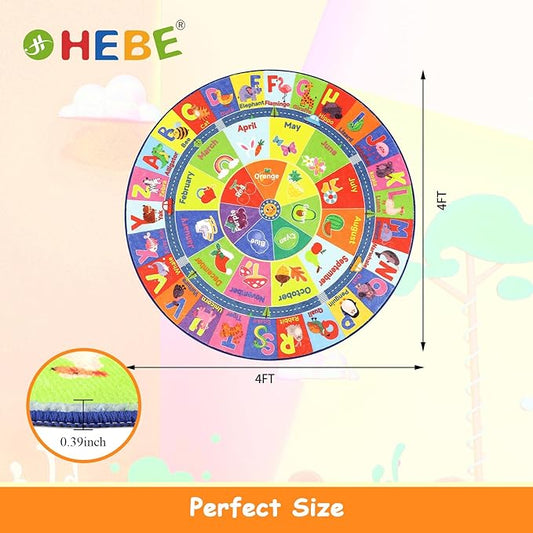 HEBE Kids Play Rug 4ft ABC Alphabet Numbers Shapes Educational Kid Area Rug Washable Baby Crawling Mat Non Slip Kid Play Mat Carpet for Girl Boy Bedroom Playroom