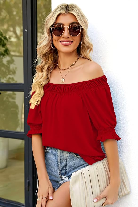 WIHOLL Womens Short Sleeve Square Neck Summer Tops Dressy Casual Blouses Trendy Clothes 2026