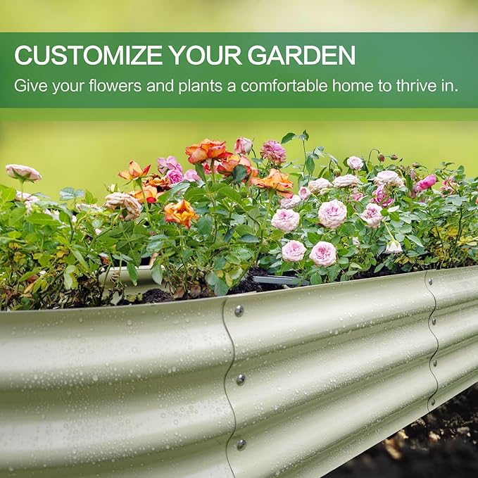 Gardmax Galvanized Raised Garden Bed, Lightweight Planter Boxes Outdoor with Easy Assembly, Large Garden Bed for Vegetables, Fruits, Flower Milk White