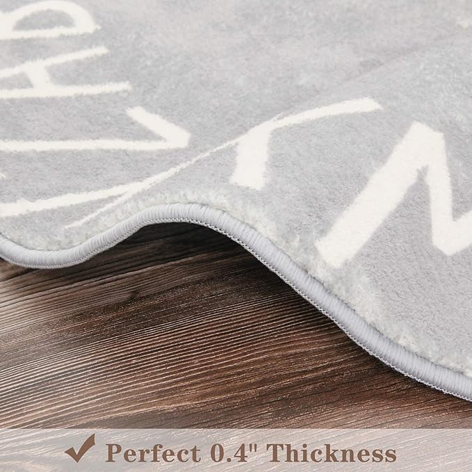 Topotdor Round Kids Play Rug Alphabet Nursery Area Rug Extra Large Soft Crawling Play Mat for Children Toddlers Bedroom (63 inch, Grey)
