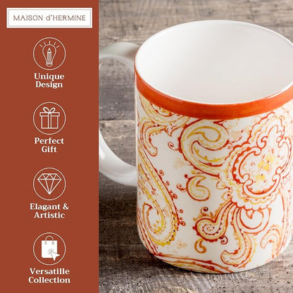 Maison d' Hermine Coffee Mug with Handles Tea Cups (15 Ounce, Pack of 1) | Fine Bone China Coffee Mugs for Hot Beverages Cappuccino Latte Home Hotel Spring Summer -Palatial Paisley - Paisley Autumn