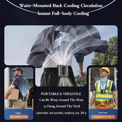 2026 AI Wearable Waist/Neck Hanging Fan,with Ice Cooler & Flashlight,10000mAh Rechargeable Clip On Belt Cooling Fan, 100-Speed 16000RPM Personal Body Fan,25H Work Time for Outdoor, Jobsite,Camping