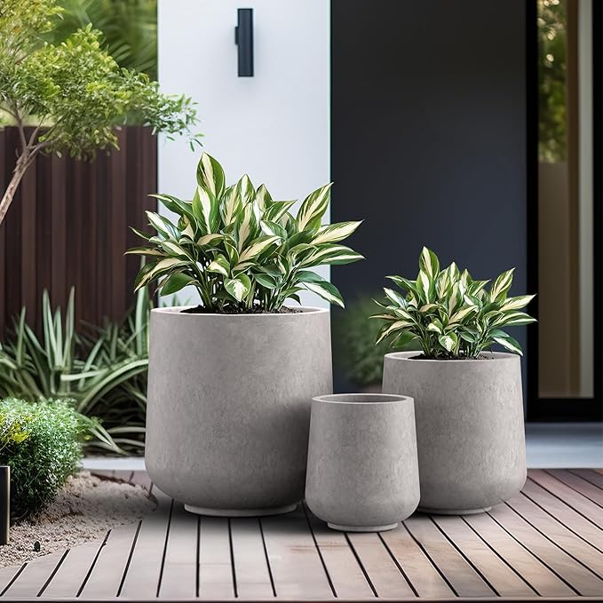 Kante 15.3"+11.6"+8.2" Dia Round Concrete Planter, Large Outdoor Indoor Planter Pots Containers with Drainage Holes and Rubber Plug for Home Garden Patio, Light Gray