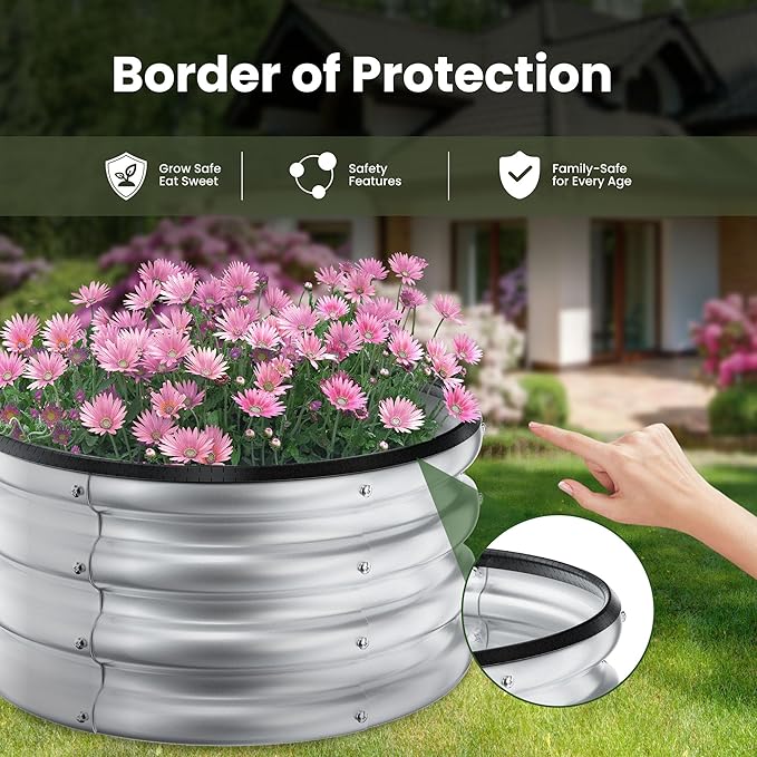ZXZYHFTY Round Galvanized Raised Garden Bed kit,Silver Outdoor Garden Raised Planter Box, Round Large Metal Raised Garden Beds for Vegetable 2 * 2 * 1ft 3 Pcs