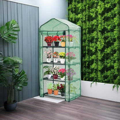 Mini Greenhouse for Indoor Outdoor,Plant Green House 4-Tier Rack Stand Portable Greenhouses with Durable PE Cover for Seedling, 2.5x1.6x5.2 FT Ideal Gardening Gifts for Women Men(PLGH704G)