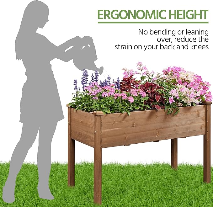 Yaheetech 2pcs Raised Garden Bed 48x24x30in Elevated Wooden Horticulture Planter Box with Legs Standing Growing Bed for Gardening/Backyard/Patio/Balcony, Dark Brown