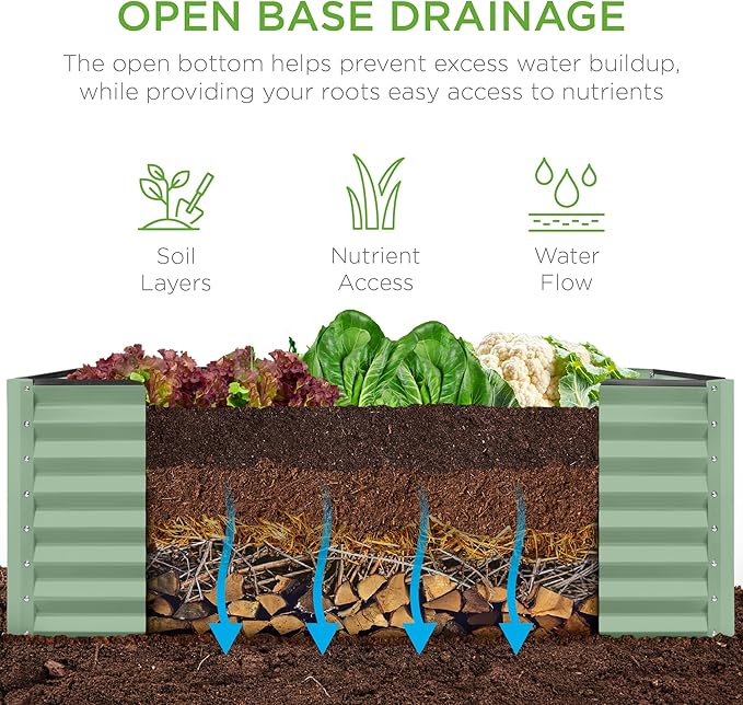 Best Choice Products 4x2x2ft Outdoor Metal Raised Garden Bed, Deep Root Planter Box for Vegetables, Flowers, Herbs, and Succulents w/ 119 Gallon Capacity - Sage Green