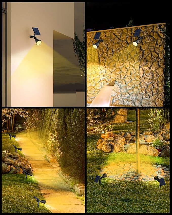 Outdoor Solar Spot Lights, 6 Pack IP65 Waterproof Spotlights with 4 Modes, Auto On/Off Solar Landscape Lights for Flood, Wall, Pathway (Warm White)