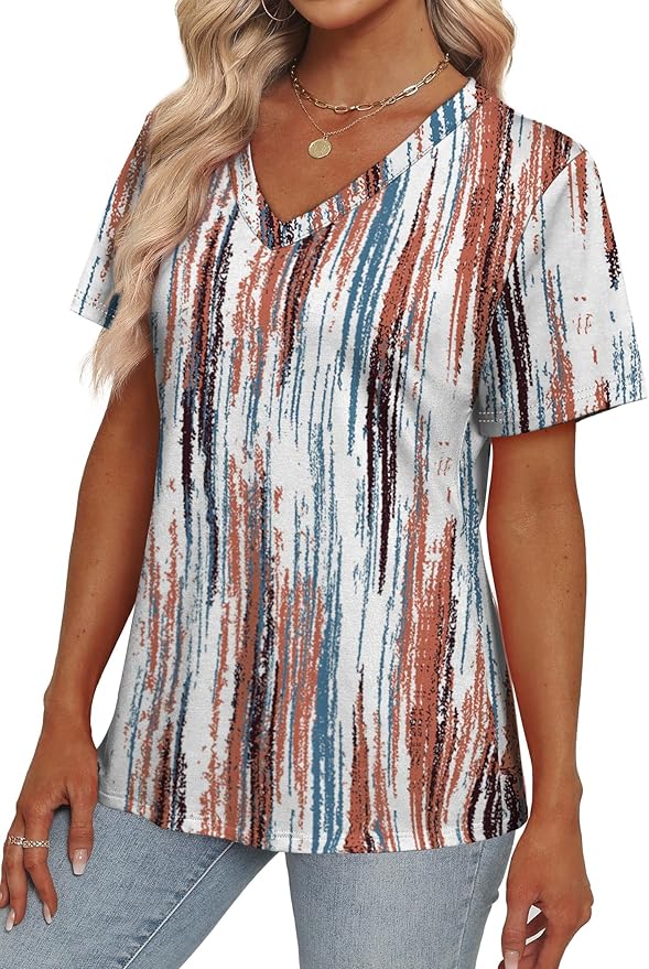 Alaroo Womens Summer Tops 2026 V Neck Short Sleeve Shirts Trendy Dressy Casual Vacation Outfits Printed
