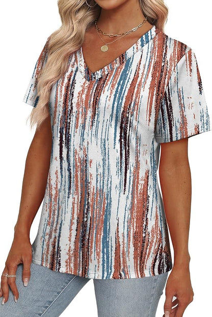 Alaroo Womens Summer Tops 2026 V Neck Short Sleeve Shirts Trendy Dressy Casual Vacation Outfits Printed