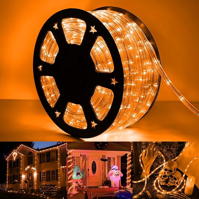 100ft LED Rope Lights Outdoor, 720 LED Connectable and Flexible Tube Lights with 8 Modes, Waterproof Indoor Outdoor LED Rope Lighting for Deck, Garden, Pool, Patio,Party, Holloween Decoration (Orange)