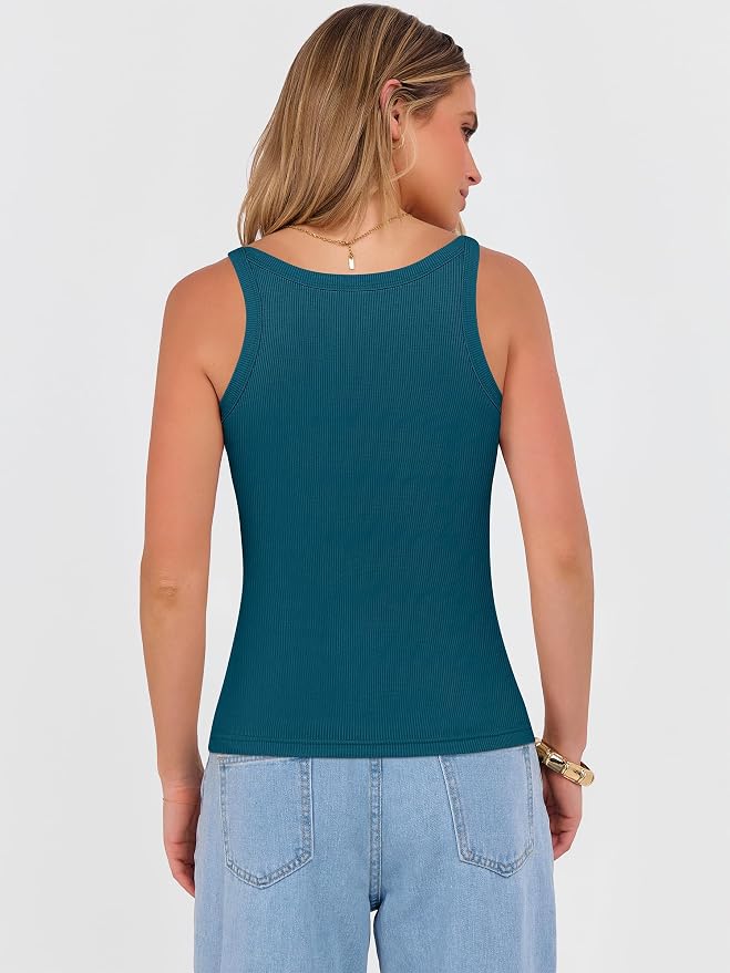ANRABESS V Neck Tank Tops for Women Ribbed Knit Camisole 2026 Summer Casual Sleeveless Slim Fitted Basic Cami Shirts Clothes