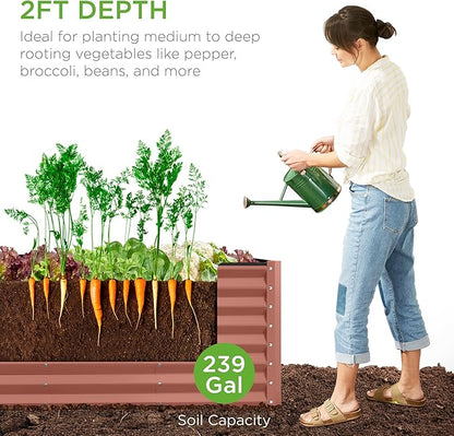 Best Choice Products 8x2x2ft Outdoor Metal Raised Garden Bed, Rectangular Deep Root Planter Box for Vegetables, Flowers, Herbs, and Succulents w/ 239 Gallon Capacity - Terracotta