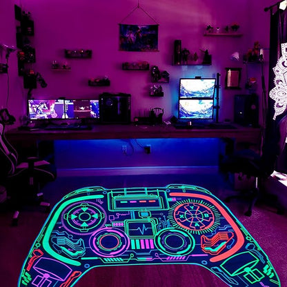 Gaming Rug for Boys Room Decor, Gamer Rugs Glow in The Blacklight Video Game Carpet Teens Playroom Non-Slip Area Rug Game Bedroom Floor Casual Mat (60"x39")
