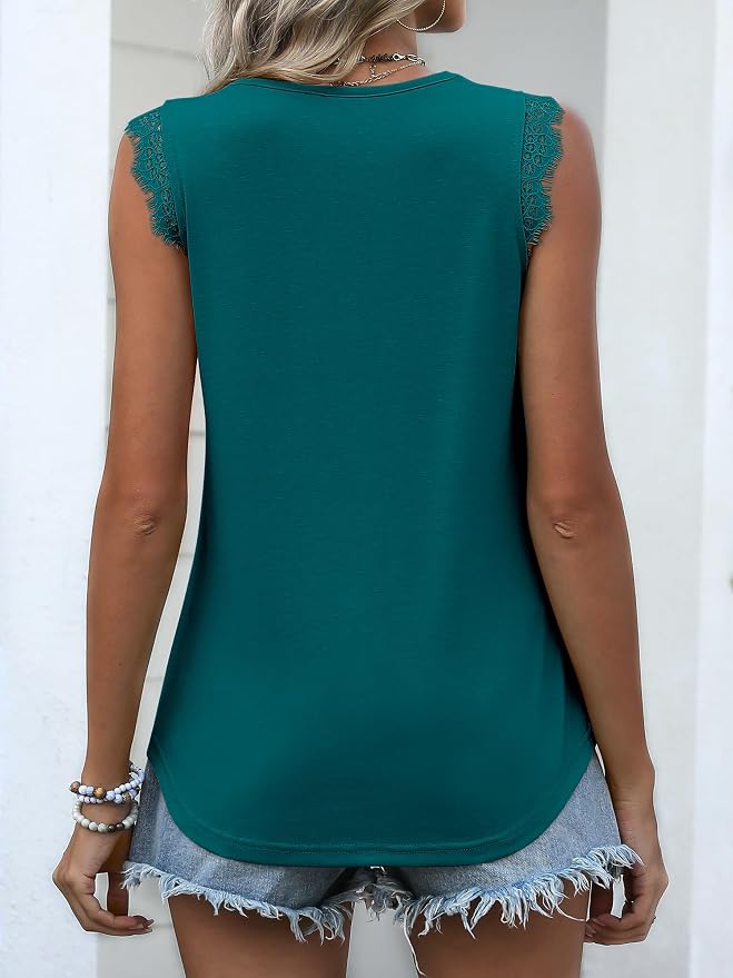 ANRABESS Womens Lace Trim Tank Tops V Neck Sleeveless Shirts 2026 Summer Casual Trendy Dressy Cami Top