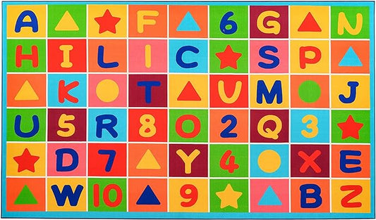 Booooom Jackson Kids ABC Rug Play Mat for Toddlers 39X59 inches,Alphabet Numbers Shapes Baby Mat for Floor Educational Learning Daycare Playroom Nursery Rug Non-Slip Backing