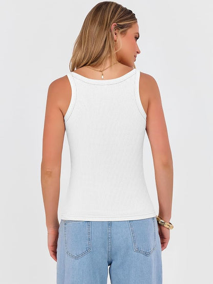 ANRABESS V Neck Tank Tops for Women Ribbed Knit Camisole 2026 Summer Casual Sleeveless Slim Fitted Basic Cami Shirts Clothes