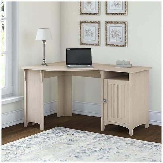 Bush Furniture Salinas 55 Inch W Corner Desk with Storage Cabinet, Antique White (SAD155AW-03)