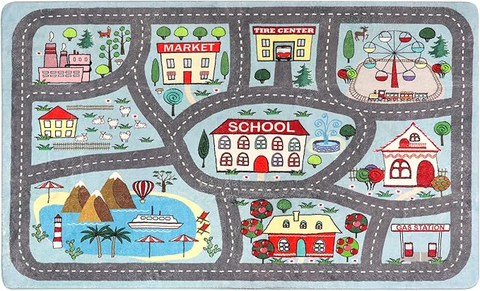 LIVEBOX Soft Kids Rug 4'x6' Carpet Play Mat for Baby Boys Girls, City Life Road Traffic Playroom Rug for Playing Cars Toys, Educational Nursery Rug for Children Bedroom Kids Room