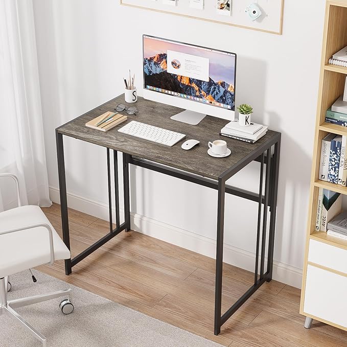 Folding Desk 32'' Computer Desk No Assembly Required Foldable Table Space Saving Writing Workstation for Home Office, Dark Grey