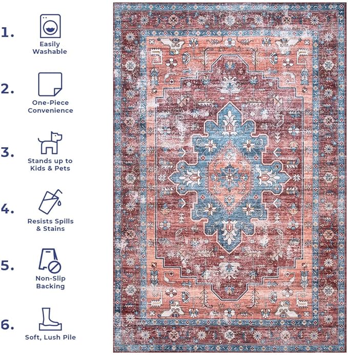 nuLOOM Zena Medallion Machine Washable Ultra Thin Accent Rug, 2' x 3', Rust