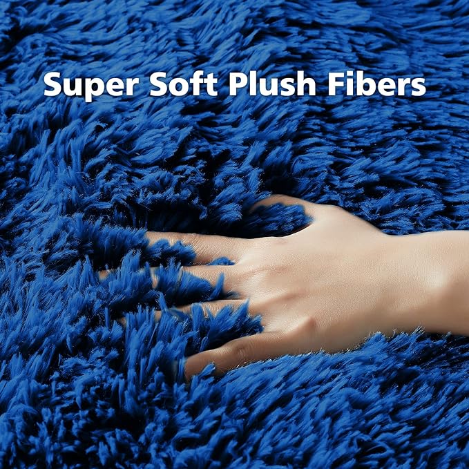 Ophanie Machine Washable Upgrade 4x6 Blue Rugs for bedroom, Dark Blue Fluffy Shaggy Soft carpet, Navy Indoor Floor Carpet for Kids Baby Boys Teen Dorm Room, Nursery,Home Decor Aesthetic