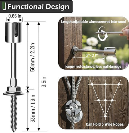 Wire Trellis for Climbing Plants Outdoor, 12-Set Wall Wire Trellis Kit with 1/8in x 53ft Stainless Steel Cable, T316 Espalier System for Fence and Garden DIY Projects