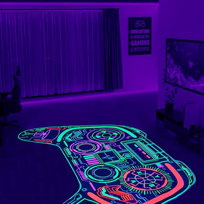 Gaming Rug for Boys Room Decor, Gamer Rugs Glow in The Blacklight Video Game Carpet Teens Playroom Non-Slip Area Rug Game Bedroom Floor Casual Mat (60"x39")