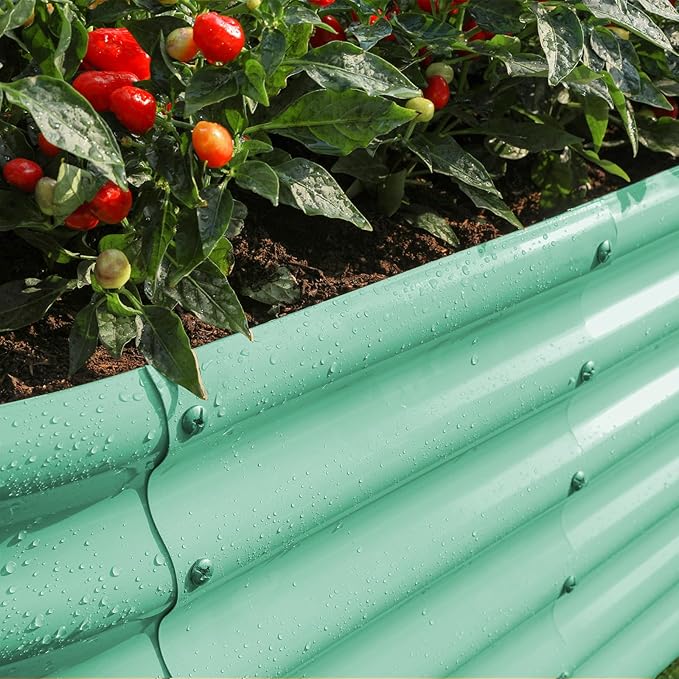 Land Guard 18“ Tall 4×2ft Galvanized Raised Garden Bed Kit, Galvanized Planter Garden Boxes Outdoor, Oval Large Metal Raised Garden Bed for Vegetables……… (Lime Green, 4×2×1.5ft)