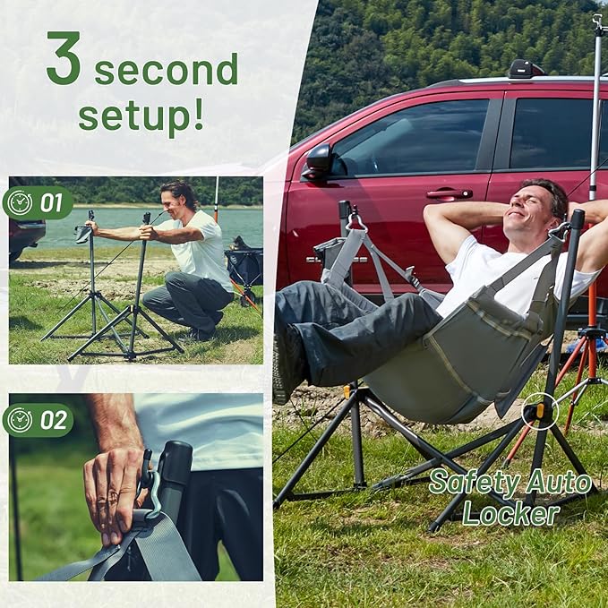 TIMBER RIDGE Hammock Camping Chair with Adjustable Backrest, Heavy Duty Folding Hammock Chair Supports 300lbs, Portable Hammock Chair for Camping, Travelling and Patio, Grey 2 Pack
