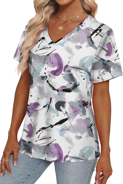 Alaroo Womens Summer Tops 2026 V Neck Short Sleeve Shirts Trendy Dressy Casual Vacation Outfits Printed