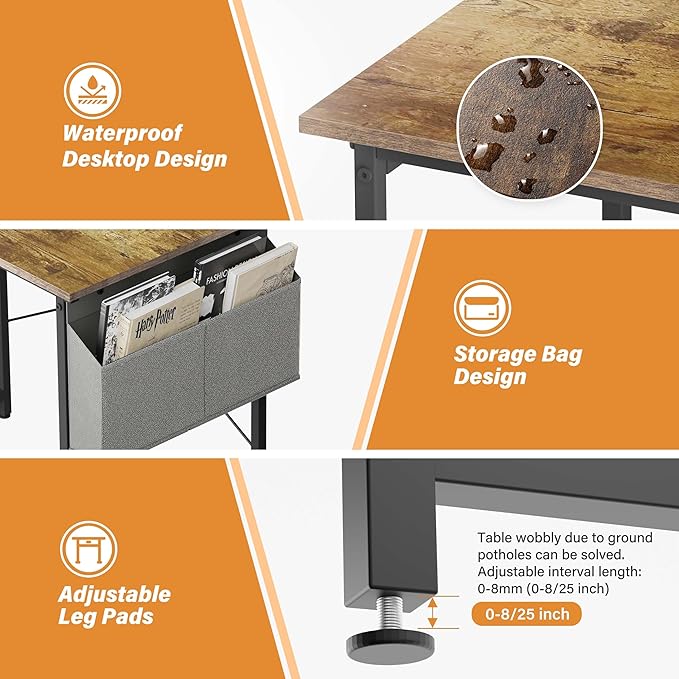 YSSOA Computer Desk Home Office Work Study Writing Modern Simple Table with Headphone Hooks, 32 Inch, Deep Brown